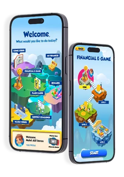 Financial literacy application by Trinergy for Alliance Bank, featuring gamified elements and interactive tools to engage users and educate future generations.