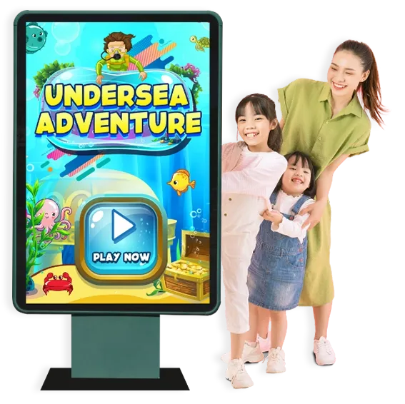 Interactive play screen by Trinergy for Golden Screen Cinemas, featuring engaging underwater adventure games for enhanced cinema entertainment experiences.