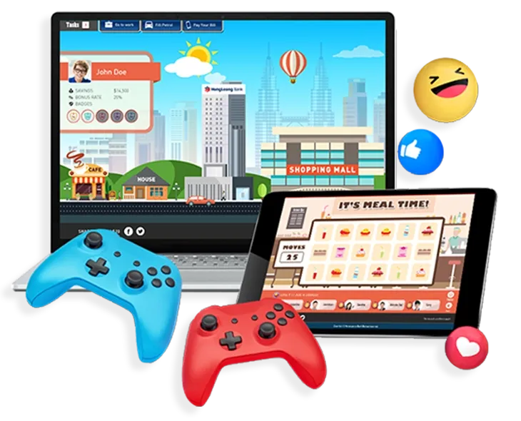 A gamified banking solution by Trinergy for Hong Leong Bank, integrating interactive gaming features on laptops and tablets to enhance user engagement and customer satisfaction.