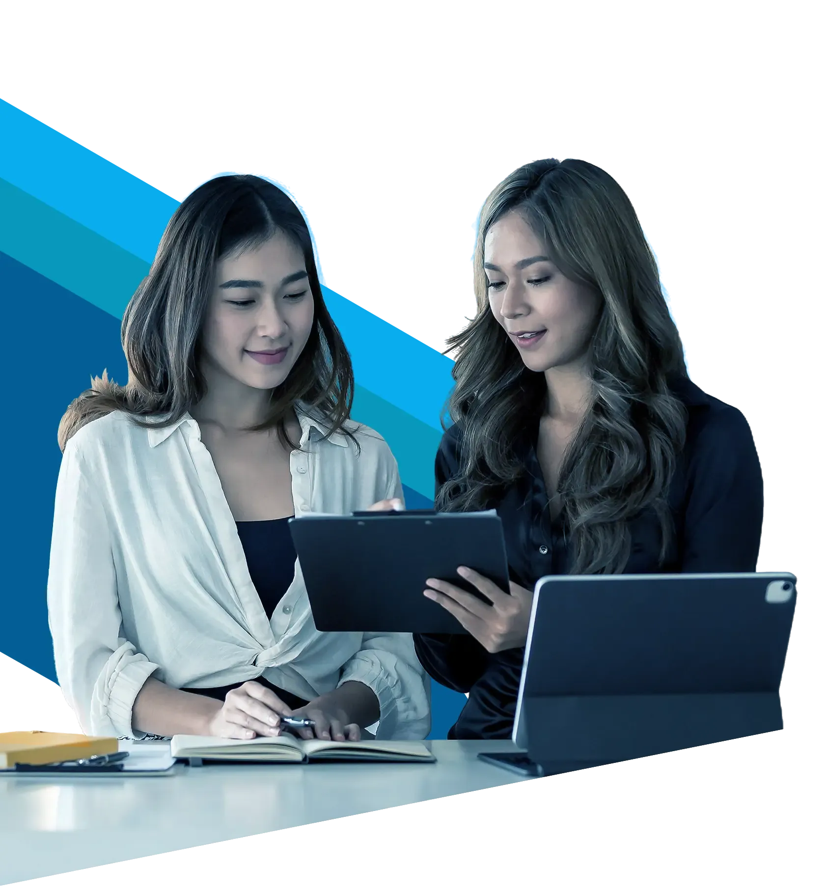 Two professionals collaborating on a project, showcasing Trinergy’s people-focused and process-driven approach to business solutions.