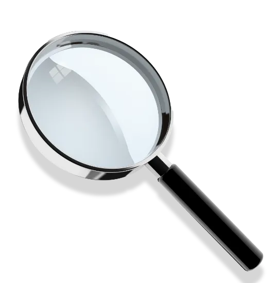 Magnifying glass representing Trinergy's UI/UX design research, focused on user insights, interaction optimization, and impactful digital designs.